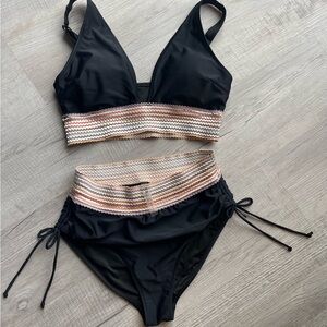 Black Bikini Set with Multicolor Chevron Band